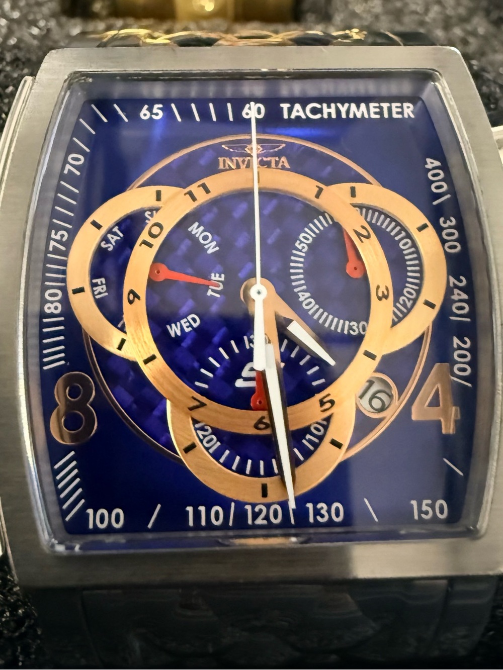Invicta S1 Rally 27955 Tonneau Chronograph Blue Gold Dial NEW BATTERY